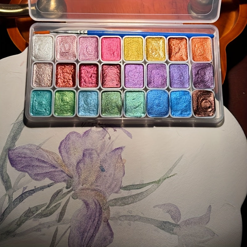 24 colors mini pearlescent watercolor pigment portable metal