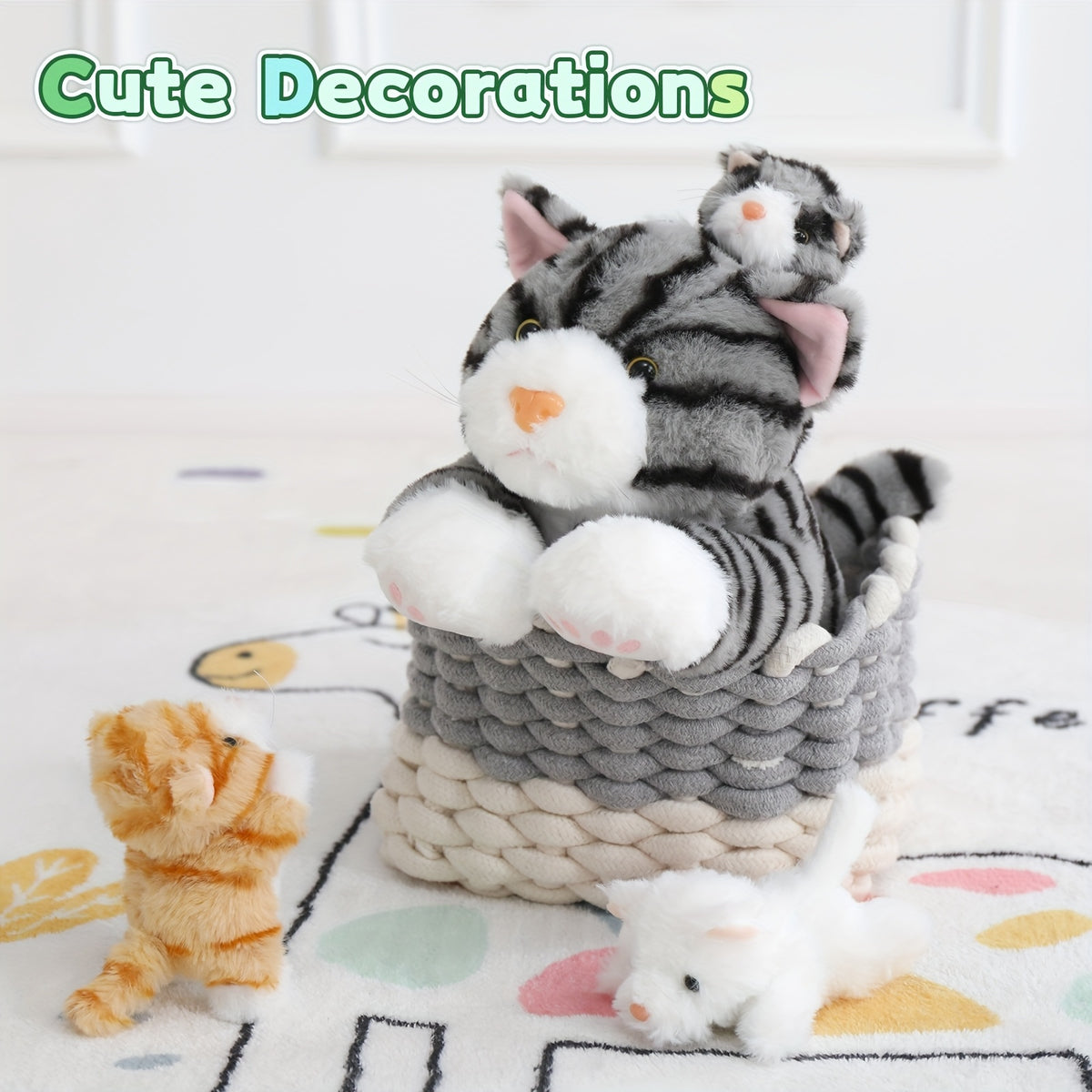 big cat plush toy 40cm mother 3 cute baby kittens
