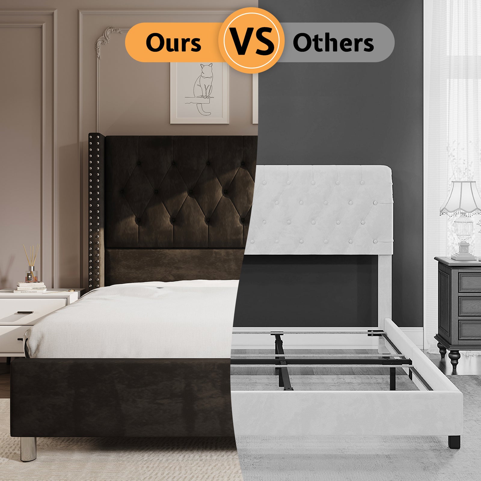 upholstered platform bed frame 50 inch velvet