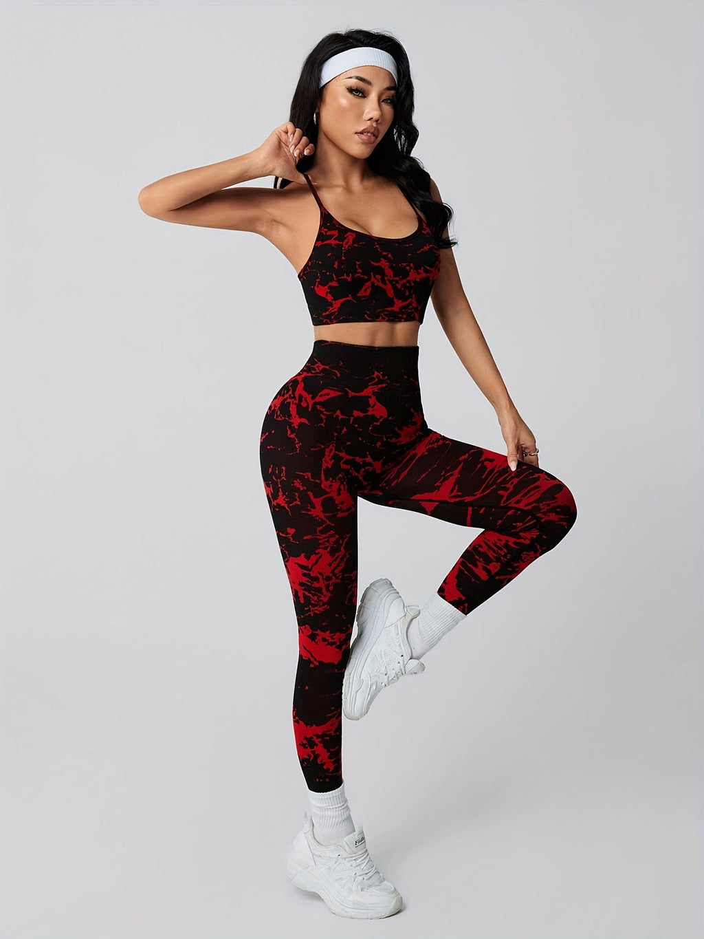 2pcs   tie dye sports set high waisted yoga leggings tank