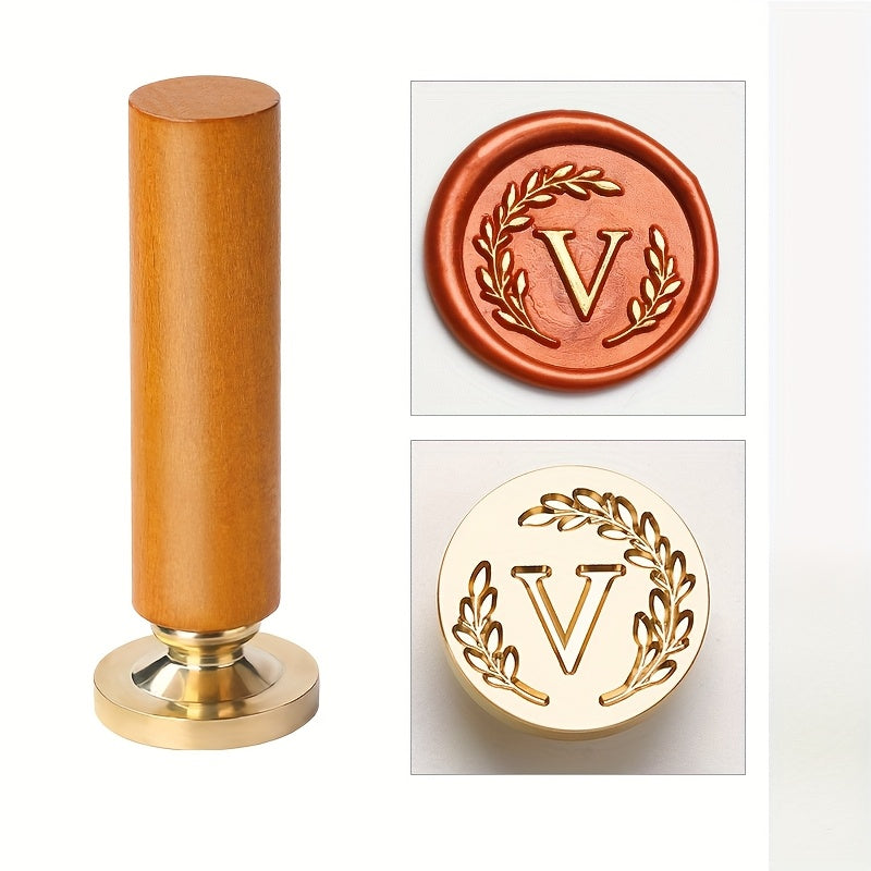 1 set retro letter wax sealing set yellow wooden handle wax