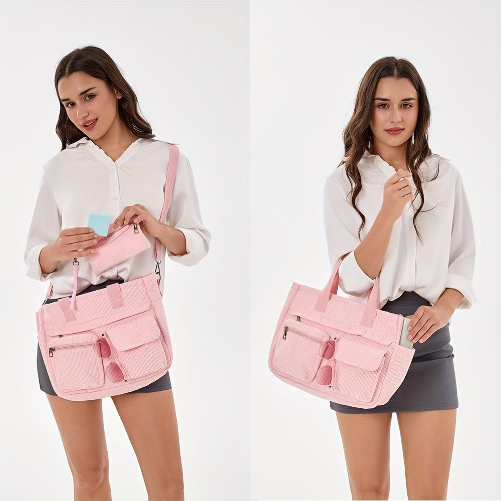 2pcs set womens large corduroy tote bag perfect a laptop bag