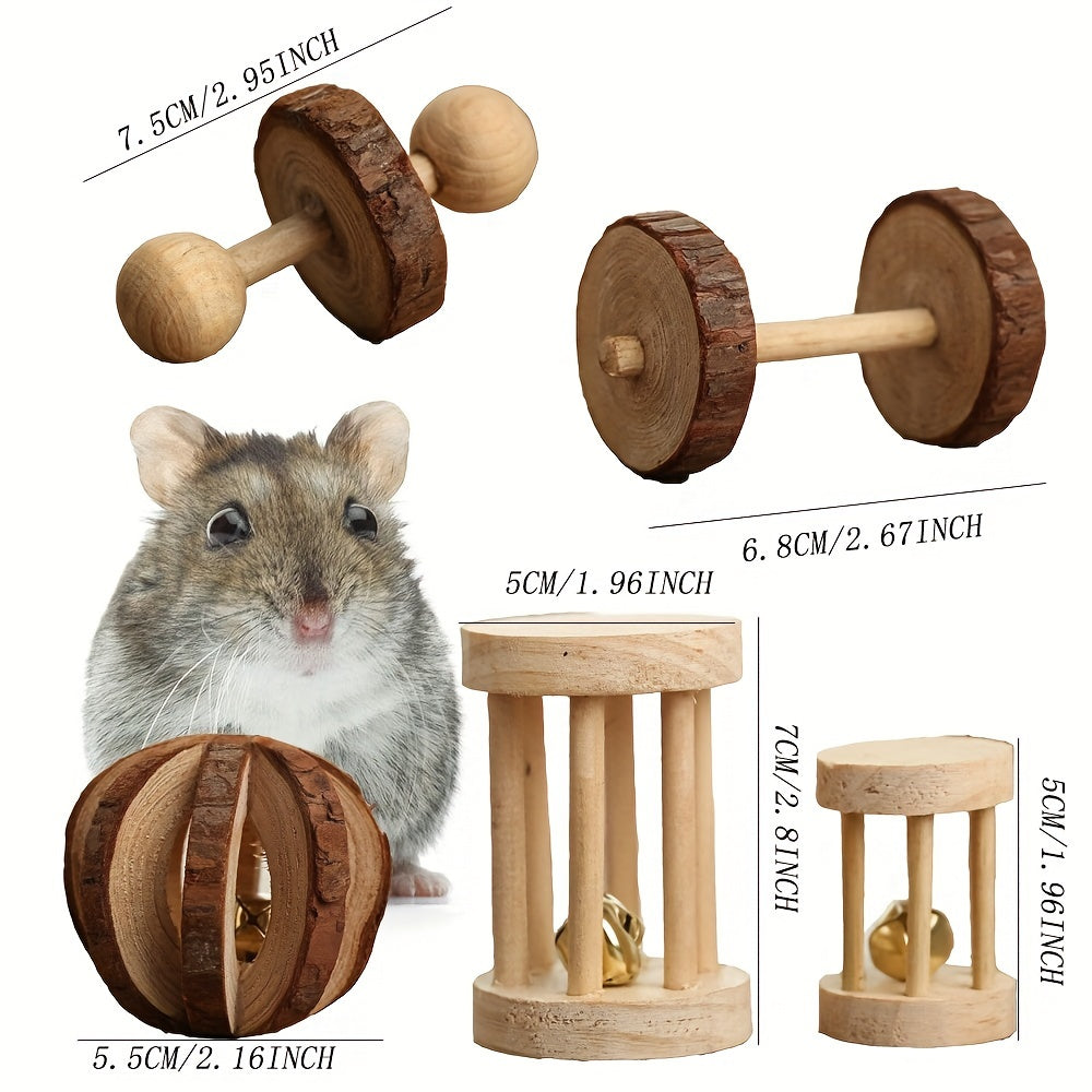 5pcs wooden pet toys set   long lasting toys hamsters