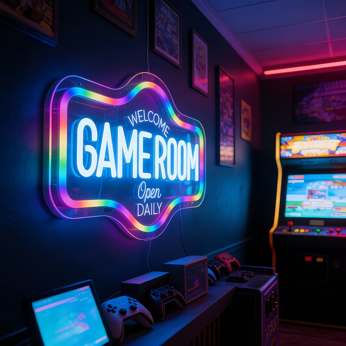 ow led neon sign game room wall decor designed gaming