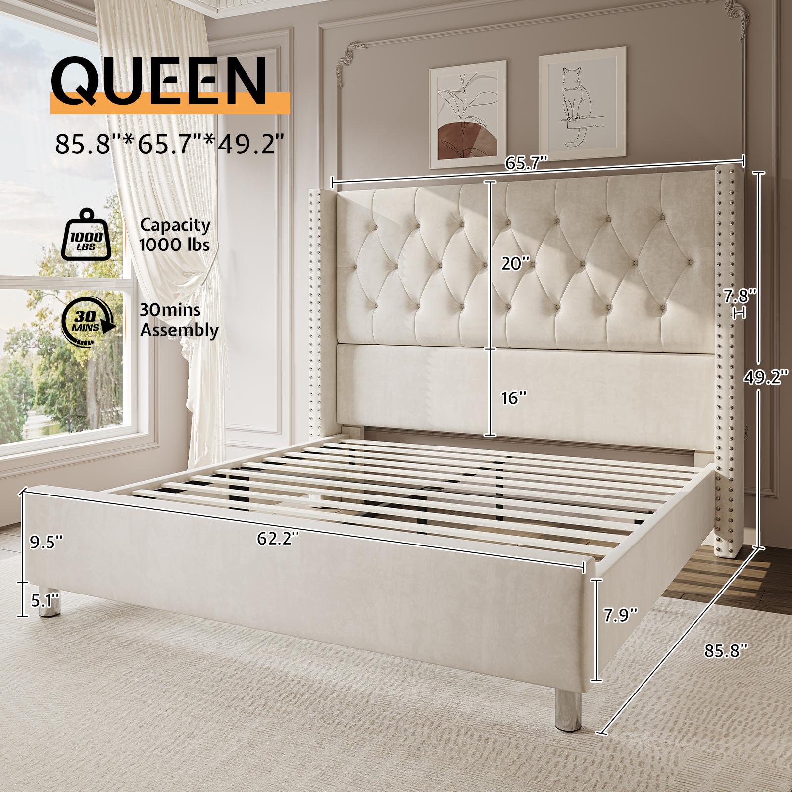 upholstered platform bed frame 50 inch velvet