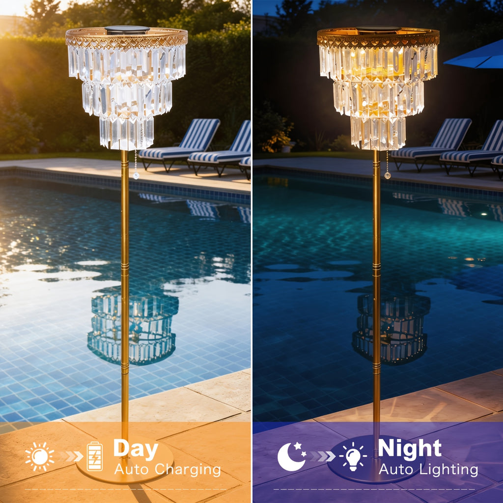 solar outdoor floor lamp 4ft crystal   waterproof