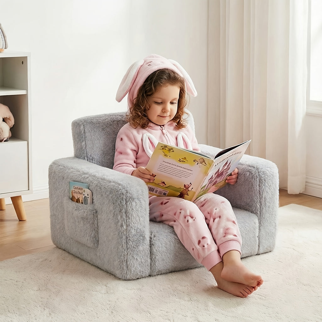 kids sofa 2 in 1 convertible recliner chair soft plush gray