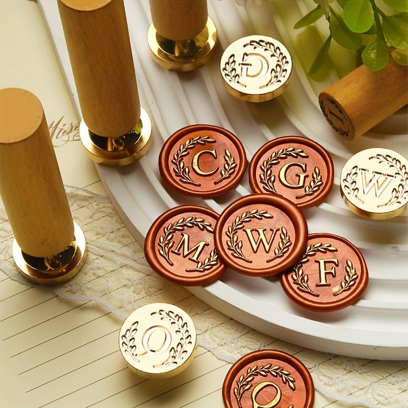 1 set retro letter wax sealing set yellow wooden handle wax