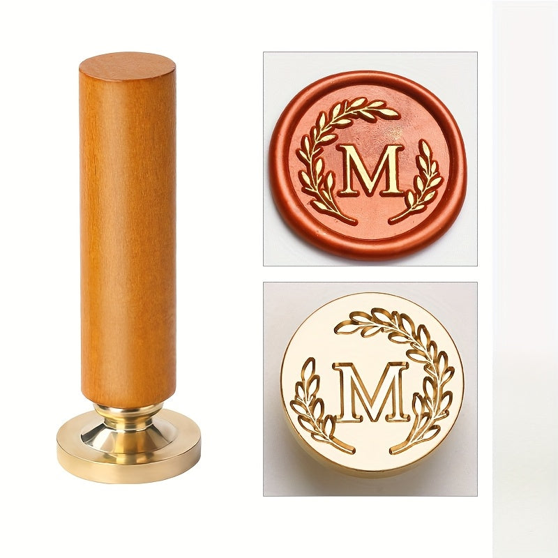1 set retro letter wax sealing set yellow wooden handle wax