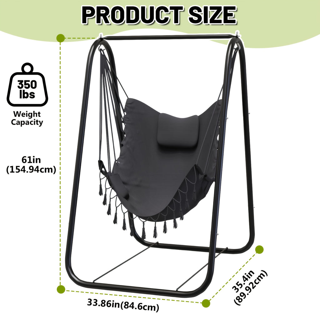 outdoor swing chair a stand featuring a   metal hammock