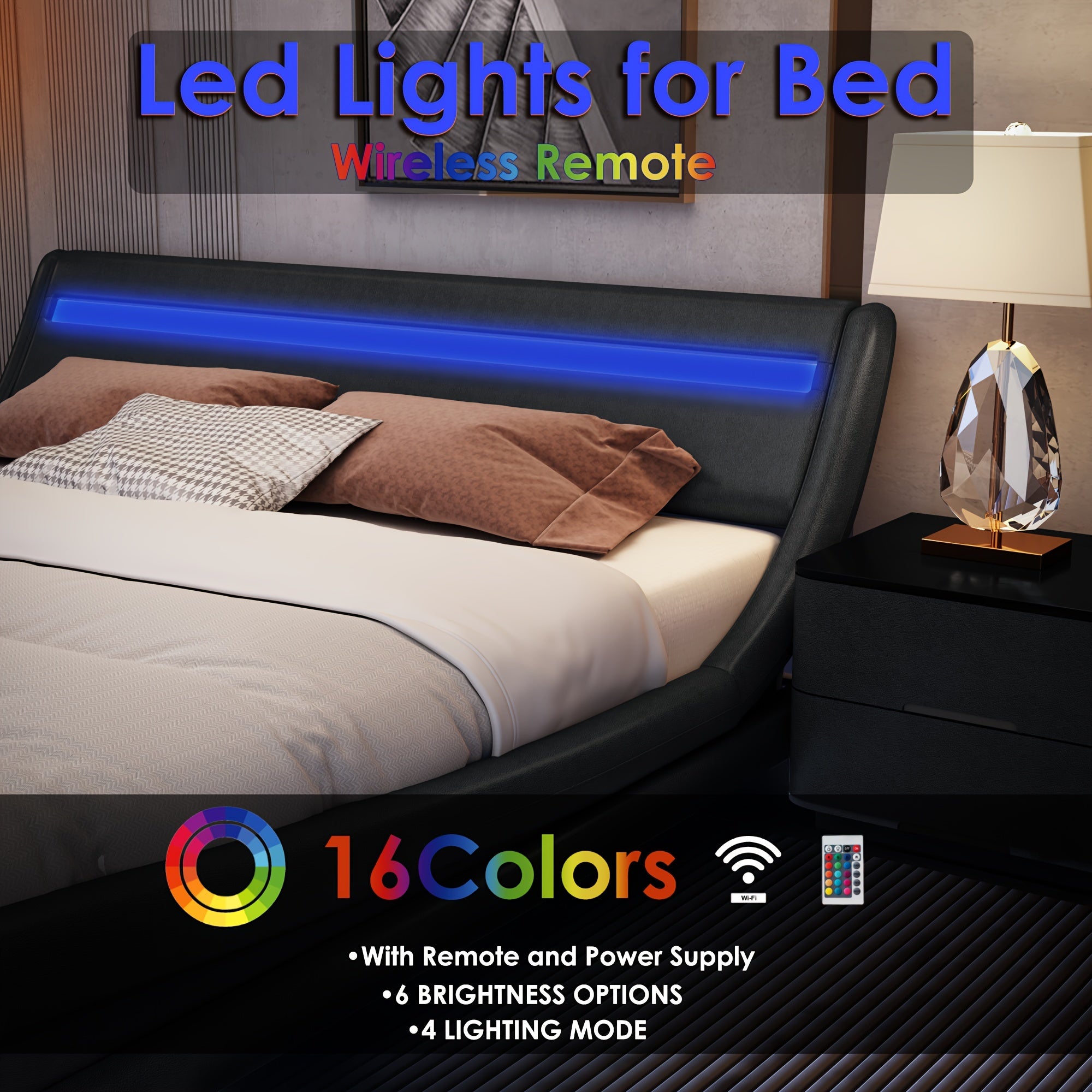 modern upholstered led bed frame adjustable headboard