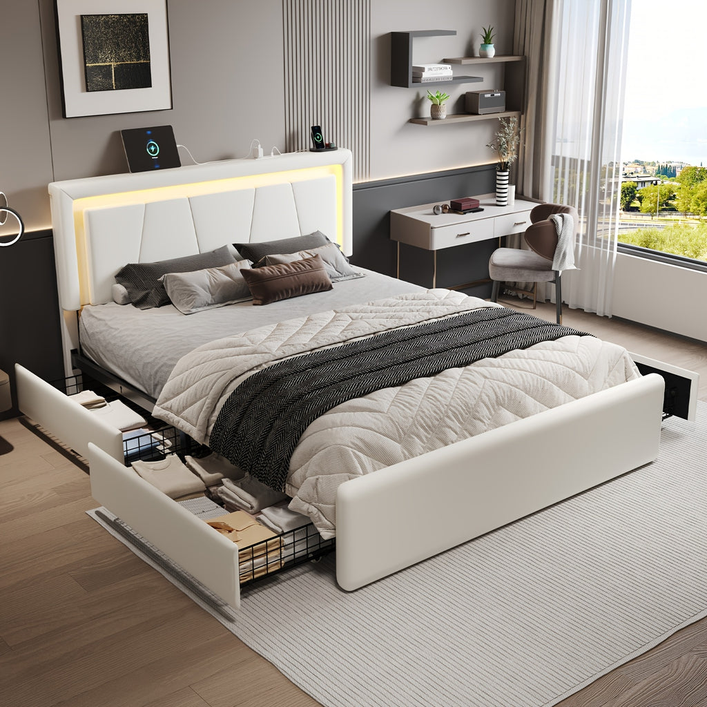 upholstered platform bed frame 4 storage drawers twin full