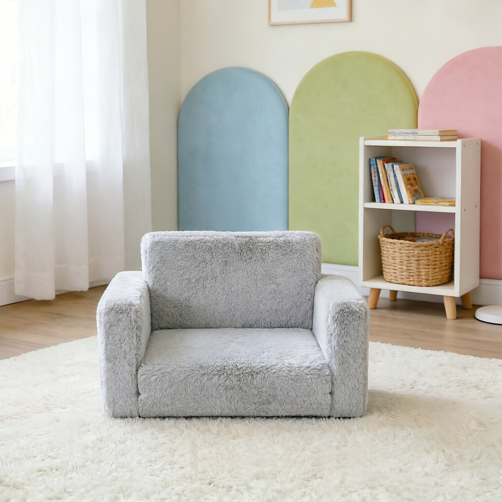 kids sofa 2 in 1 convertible recliner chair soft plush gray