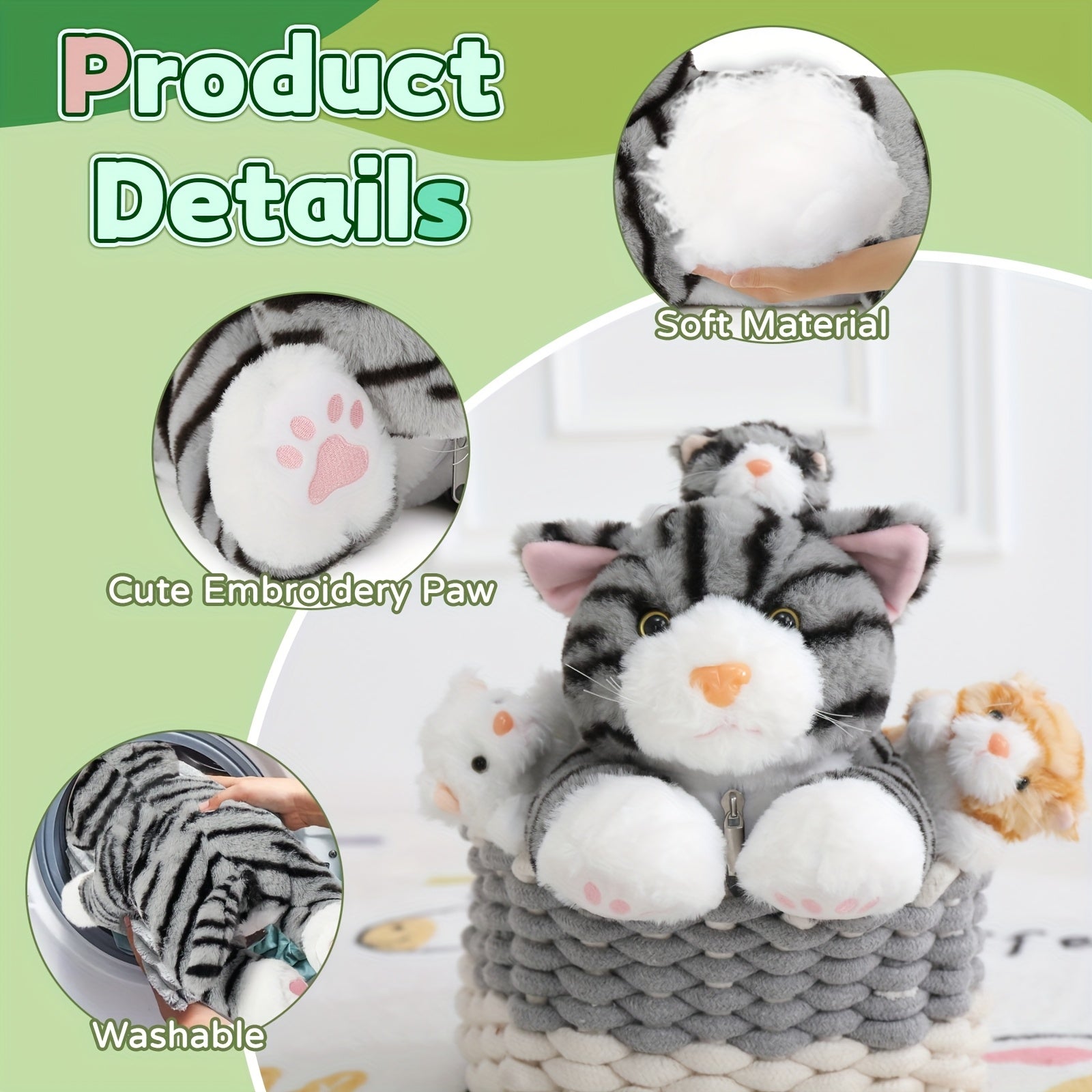 big cat plush toy 40cm mother 3 cute baby kittens