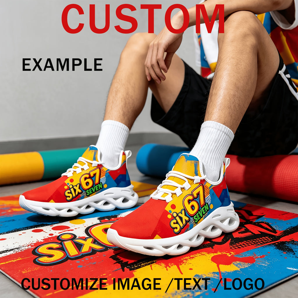mens white plus size custom logo text image sneakers