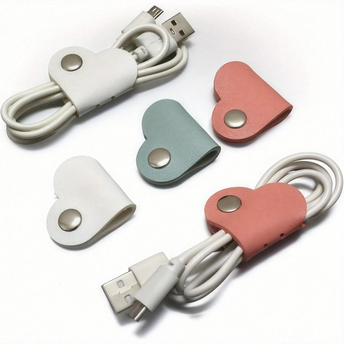 10 pack heart shaped faux leather cable straps multi color