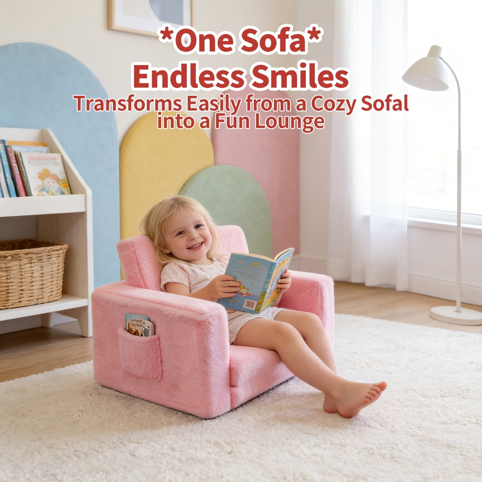 kids sofa 2 in 1 convertible recliner chair soft plush gray