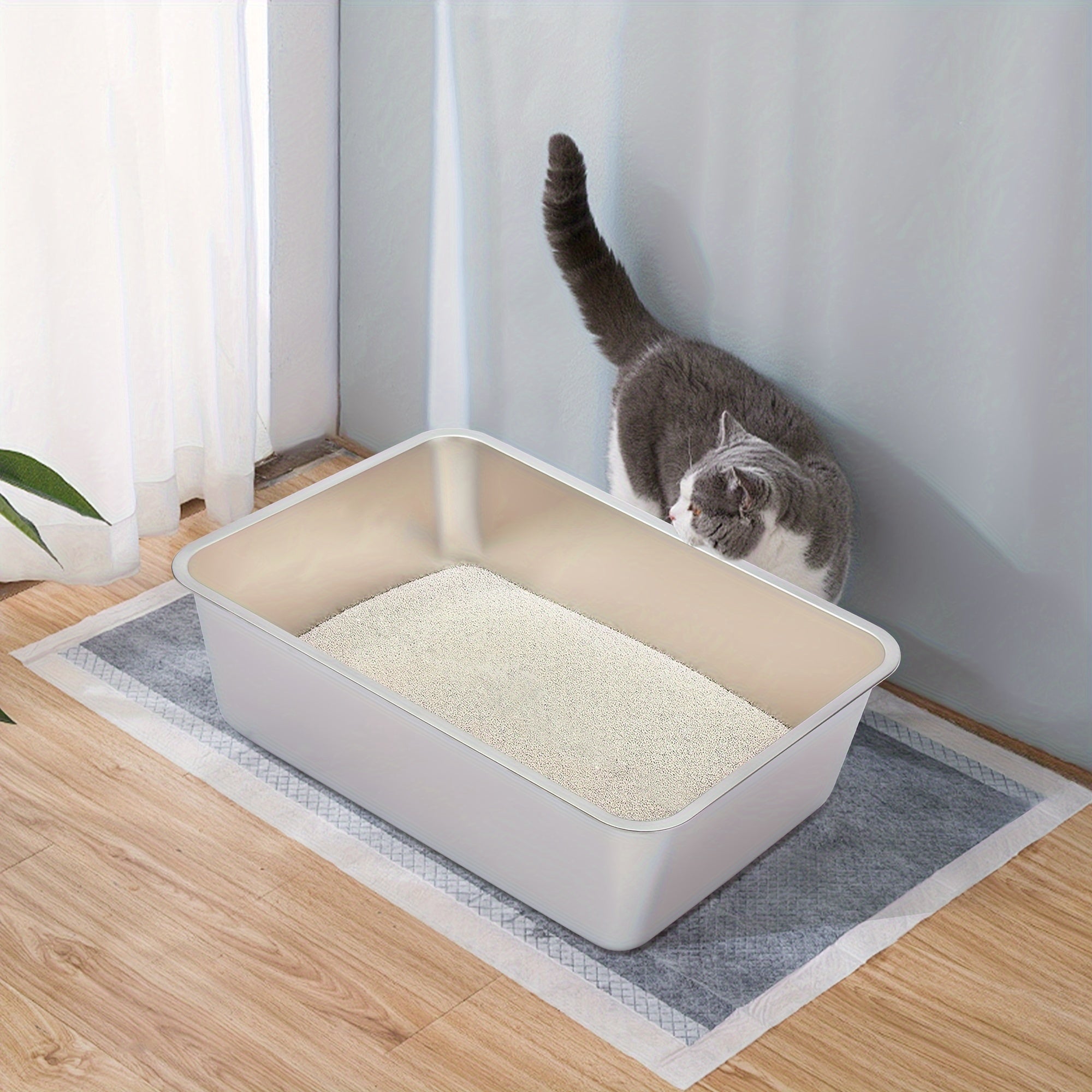 2pcs stainless steel cat litter box 6 deep stainless steel