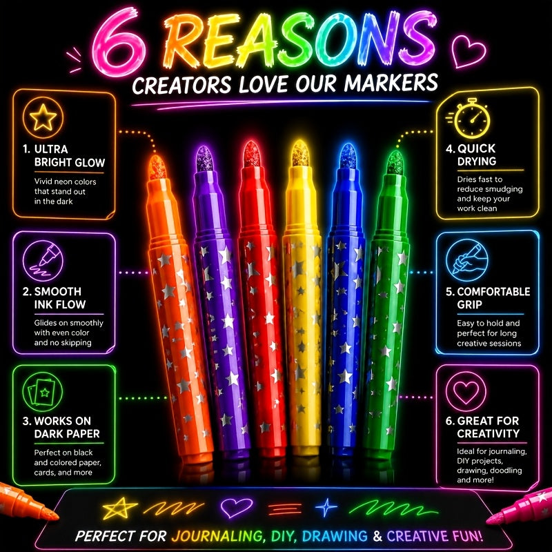 glow in dark highlighters 3 pack neon pattern markers